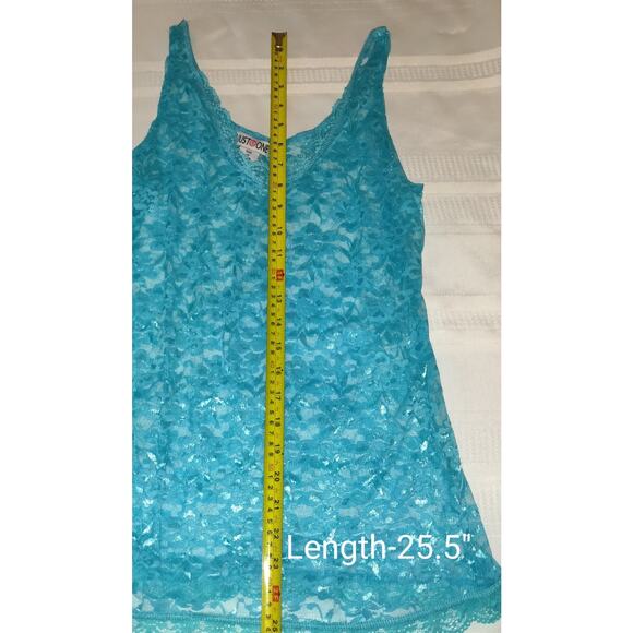 Vintage Y2K Turquoise Lace Tank Top Size 1X Camisole Stretchy Unlined Feminine - Picture 8 of 11